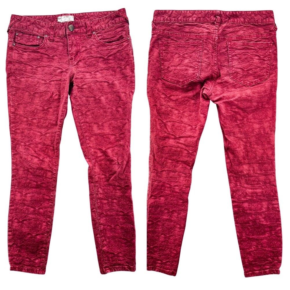 Free People Crinkle Textured Skinny Jeans‎ Women Size 28 Burgundy Red Baddie